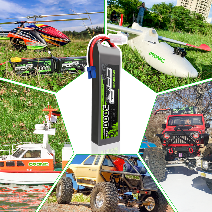 2x OVONIC 11.1V 120C 5000mAh 3S Lipo Battery with EC5 Plug & Lipo Voltage Checker for 1/8 & 1/10 Scale RC Car Truck Boat RC Airplane Helicopter RC Vehicles