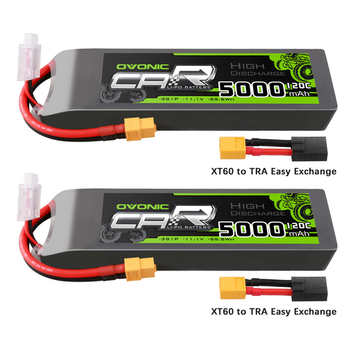 2x Ovonic 11.1V 120C 3S 5000mAh LiPo Batteries XT60-TRX for RC Car Heli Jet boat - Ovonicshop