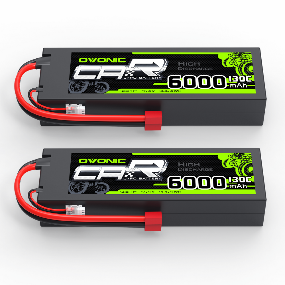 [2pcs] OVONIC 7.4V 130C 2S 6000mAh Lipo Battery with T plug For RC car buggy boat