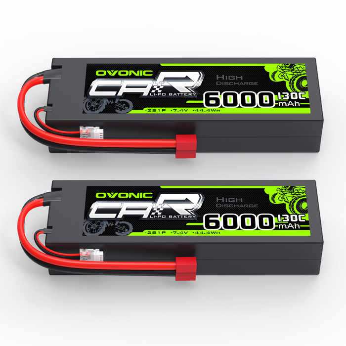[2pcs] OVONIC 7.4V 130C 2S 6000mAh Lipo Battery with T plug For RC car buggy boat