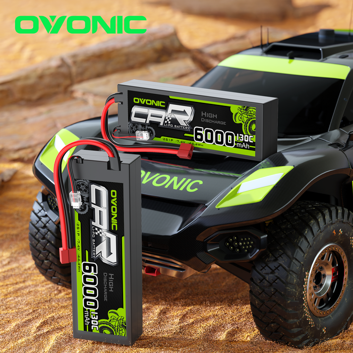 [2pcs] OVONIC 7.4V 130C 2S 6000mAh Lipo Battery with T plug For RC car buggy boat