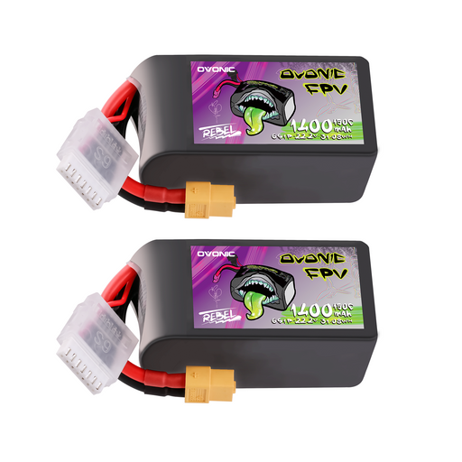 2×Ovonic Rebel 2.0 150C 6S 1400mah 22.2V Lipo Battery Pack with XT60 Plug for FPV Racing Freestyle Drone - Ovonicshop