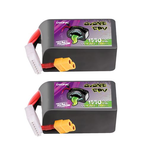 2x Ovonic Rebel 2.0 6S Lipo Battery 1550mAh 6S1P 150C 22.2V FPV LiPo Battery with XT60 Plug for FPV Racing Freestyle 5-6 inch quad Long Range Drone