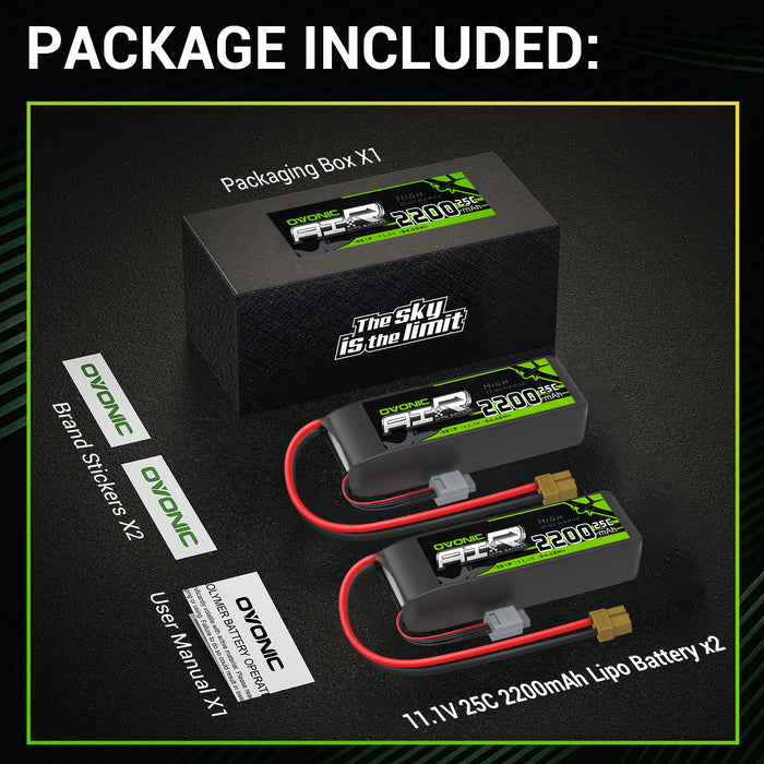 OVONIC 2200mAh 11.1V 3S 25C Battery with XT60 Connector for RC Boat Airplane Heli