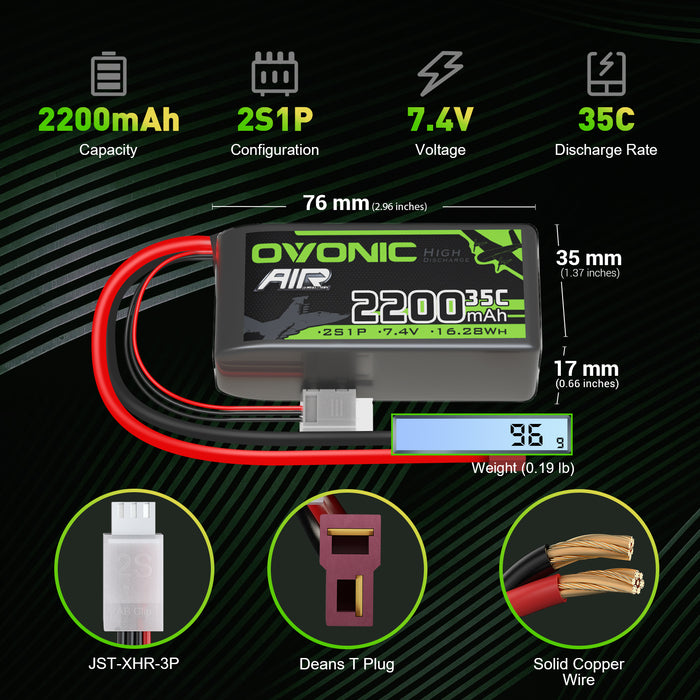 Ovonic 11.1 V 35C 2200mAh 3S1P 11.1V T Plug Lipo Battery with D15 Dual 1.2A 1-3S LiPo Charger