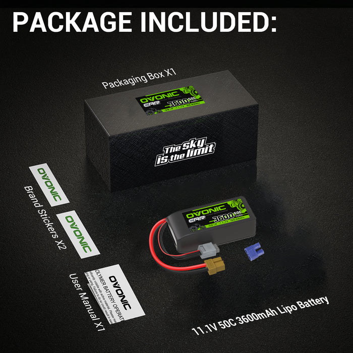 Ovonic 3S 3600mAh 50C 11.1V LiPo Battery for 1/10 Rock Crawler - XT60 & EC3 Plug