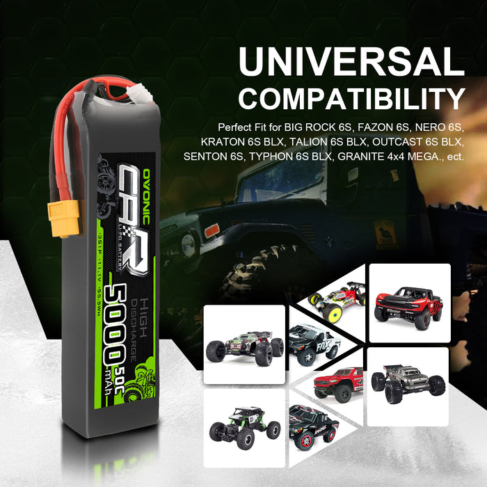 OVONIC 50C 11.1V 3S 5000mAh LiPo Battery with XT60 & Trx Plug for Slash/E-Revo/UDR/X-Maxx - Ovonicshop