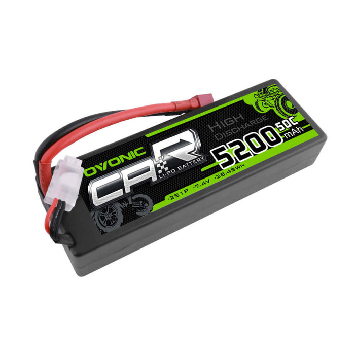 OVONIC 5200mAh 2S 7.4V 50C Hardcase Lipo Batteries Pack for 1:8 1:10 RC Car - T plug - Ovonicshop
