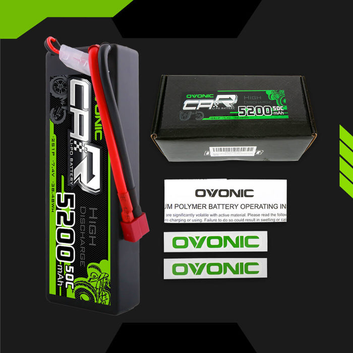OVONIC 5200mAh 2S 7.4V 50C Hardcase Lipo Batteries Pack for 1:8 1:10 RC Car - T plug - Ovonicshop