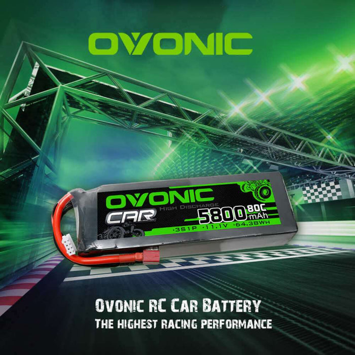 [2pcs] Ovonic 80C 3S 5800mAh 11.1V LiPo Battery for 1/10 Traxxas Losi Car- T Plug