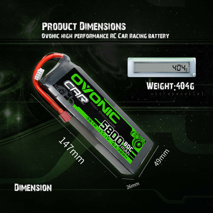 [2pcs] Ovonic 80C 3S 5800mAh 11.1V LiPo Battery for 1/10 Traxxas Losi Car- T Plug - Ovonicshop