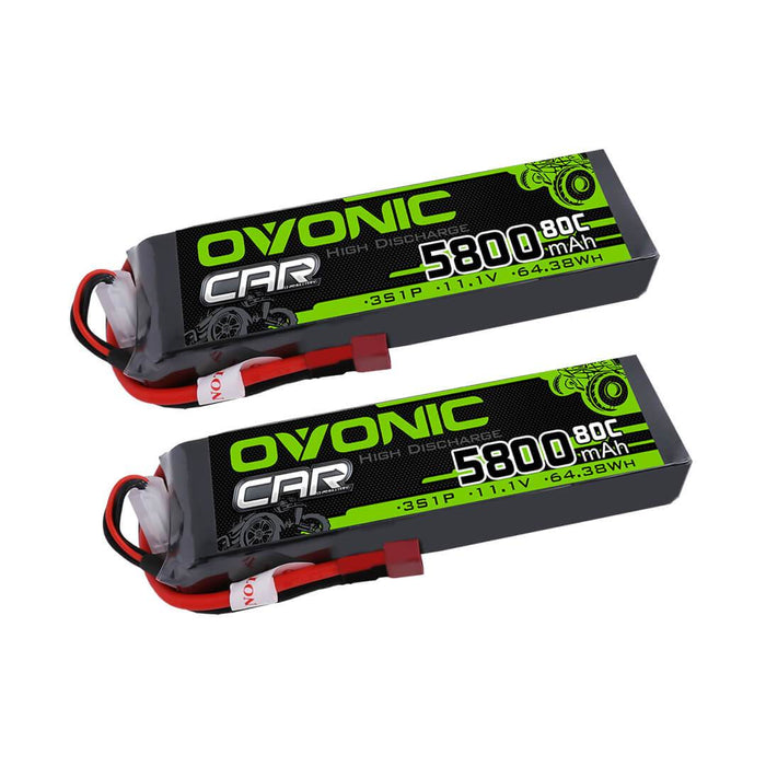 Ovonic 80C 3S 5800mAh 11.1V LiPo Battery for 1/10 Traxxas Losi Car(2packs) - T Plug