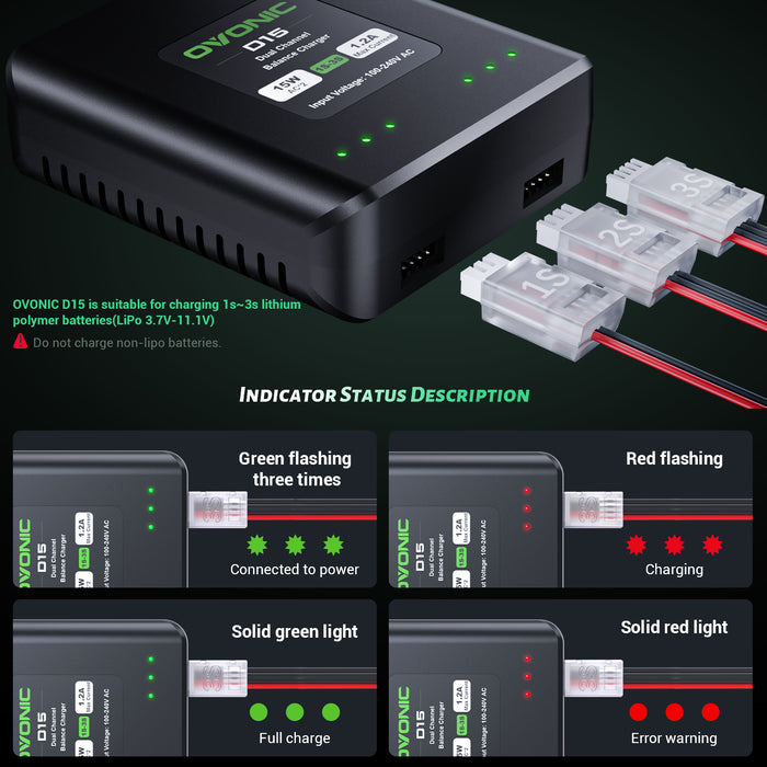Ovonic 11.1 V 25C 2200mAh 3S1P 11.1V XT60 Plug Lipo Battery with D15 Dual 1.2A 1-3S LiPo Charger