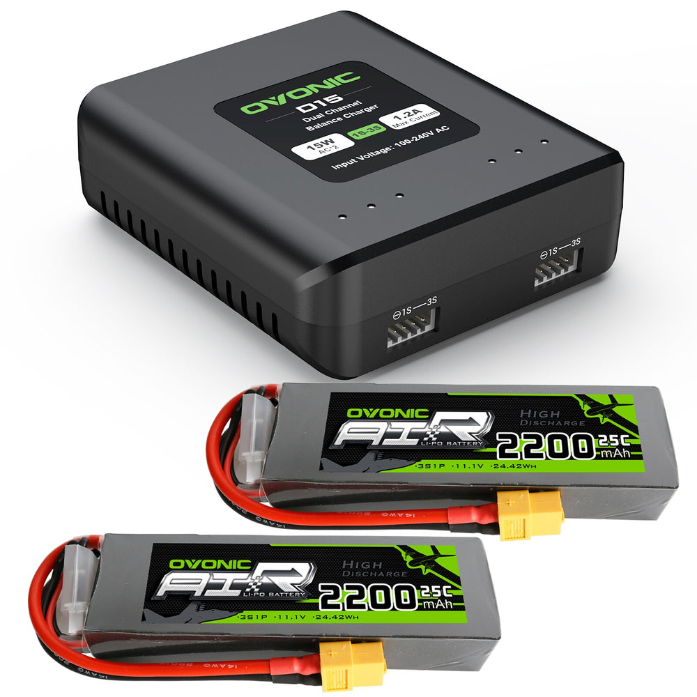 Ovonic 11.1 V 25C 2200mAh 3S1P 11.1V XT60 Plug Lipo Battery with D15 Dual 1.2A 1-3S LiPo Charger