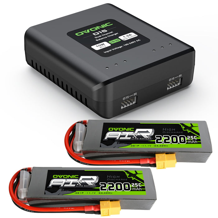 Ovonic 11.1 V 25C 2200mAh 3S1P 11.1V XT60 Plug Lipo Battery with D15 Dual 1.2A 1-3S LiPo Charger