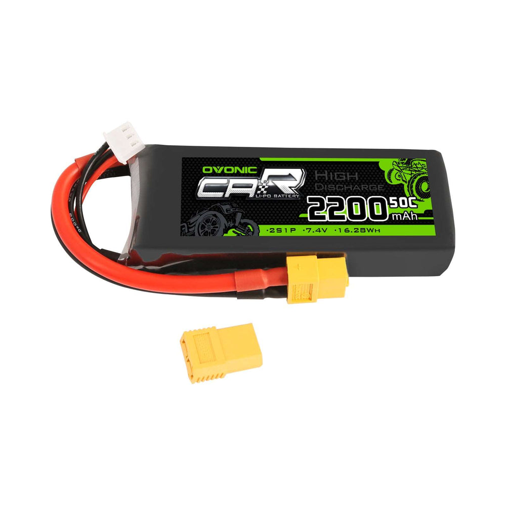 OVONIC 7.4V 2200mAh 2S 50C LiPo Battery with XT60 & Trx Plug for 1/16 1/18 Traxxas Cars - Ovonicshop