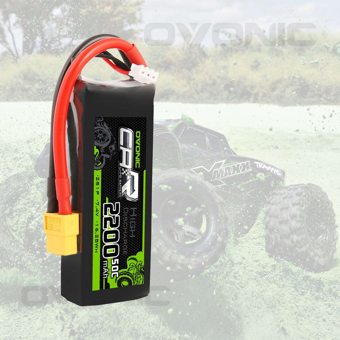 OVONIC 7.4V 2200mAh 2S 50C LiPo Battery with XT60 & Trx Plug for 1/16 1/18 Traxxas Cars - Ovonicshop