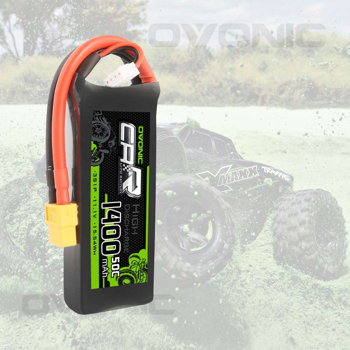 OVONIC 11.1V 1400mAh 3S 50C LiPo Battery with XT60 & Trx Plug for 1/16 Traxxas Cars - Ovonicshop