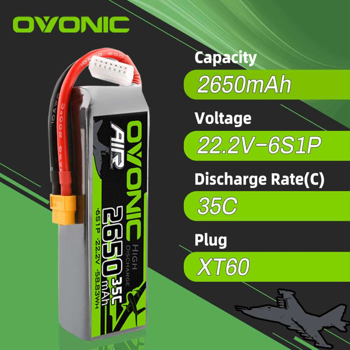 Ovonic 2650mah 6S 22.2V 35C Lipo Battery Pack with XT60 Plug for Airplane&Heli