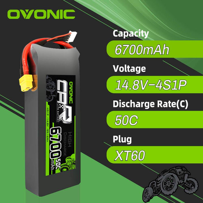 OVONIC 14.8V 50C 4S 6700mAh LiPo Battery with XT60 Plug for X-MAXX - Ovonicshop