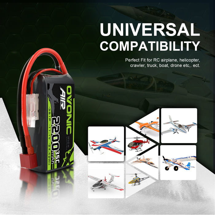 Ovonic 3S 2200mAh 35C 11.1V Short LiPo Battery Pack for Air Heli Drone - T Plug