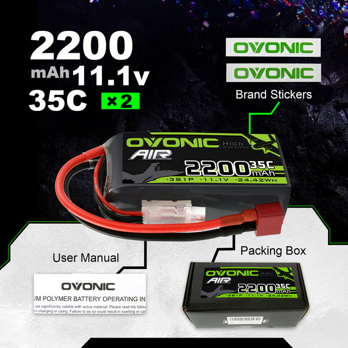 Ovonic 3S 2200mAh 35C 11.1V Short LiPo Battery Pack for Air Heli Drone - T Plug