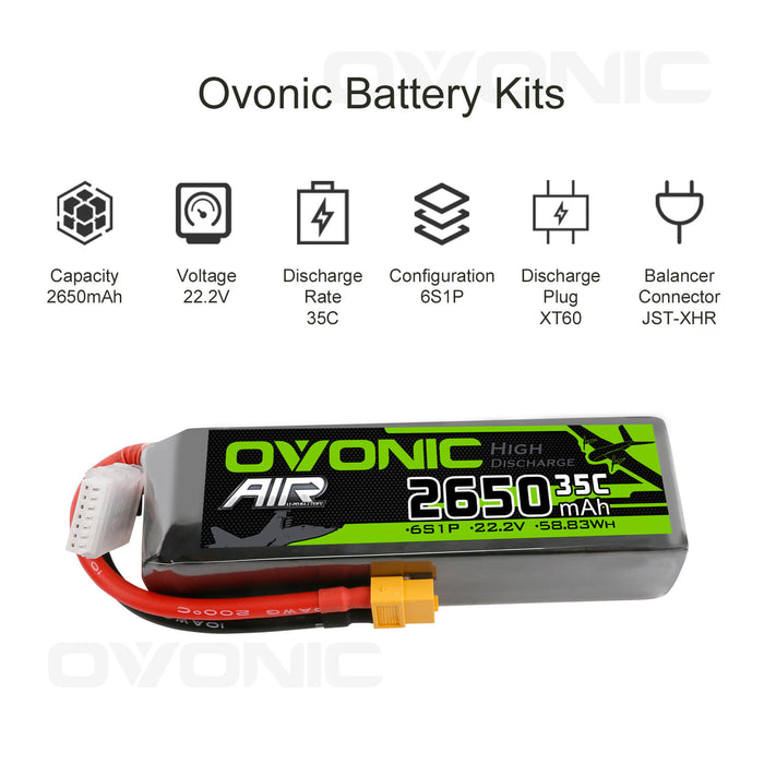 Ovonic 6S 2650mah 22.2V 35C Lipo Battery Pack with XT60 Plug for Airplane&Heli