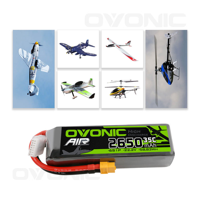 Ovonic 6S 2650mah 22.2V 35C Lipo Battery Pack with XT60 Plug for Airplane&Heli