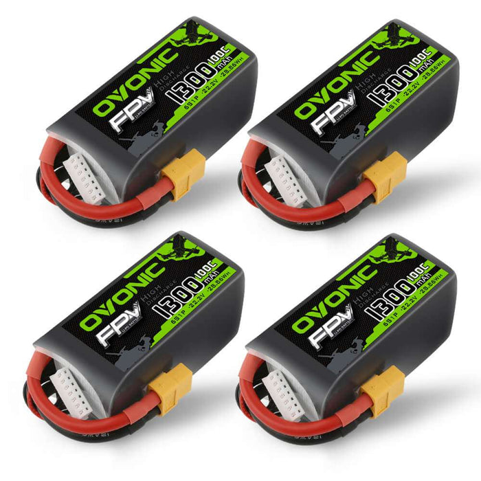 OVONIC 1300mAh 6S 22.2V 100C LiPo Battery for FPV Freestyle - XT60