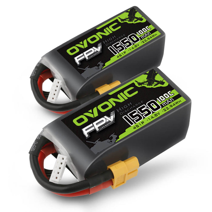 OVONIC 1550mAh 4S 14.8V 100C LiPo Battery with XT60 Plug for 5'' 6''FPV drone - Ovonicshop