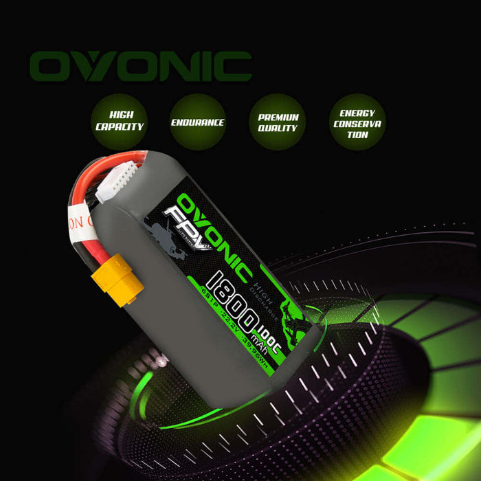 Ovonic 100C 6S 1800mAh 22.2V LiPo Battery for FPV - XT60 Plug - Ovonicshop