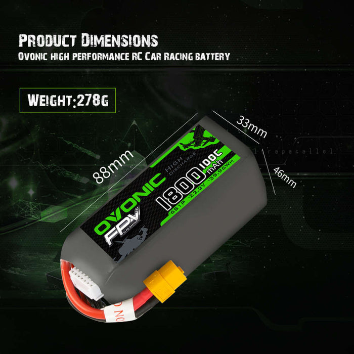 Ovonic 100C 6S 1800mAh 22.2V LiPo Battery for FPV - XT60 Plug - Ovonicshop