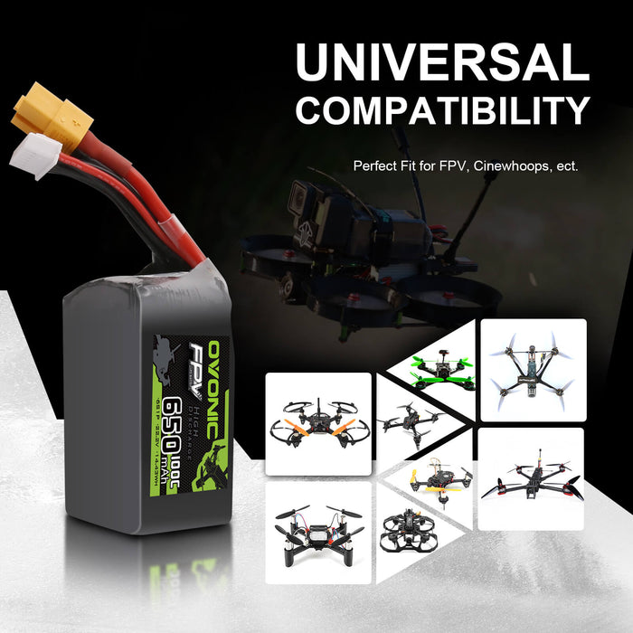 Ovonic 100C 22.2V 6S 650mAh XT30 LiPo Battery for Cinewhoops
