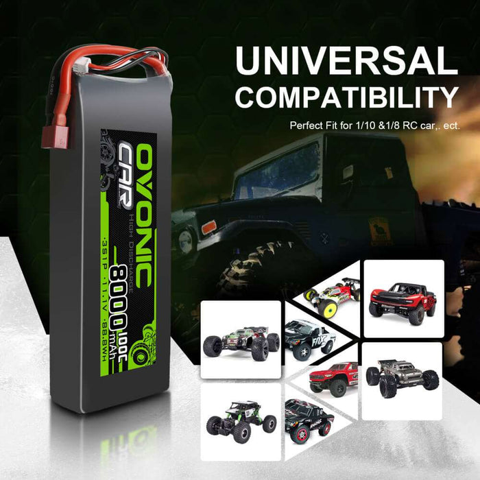 Ovonic 100C 11.1V 8000mAh 3S LiPo Battery for 1/8 and 1/10 car - T & XT60 Plug