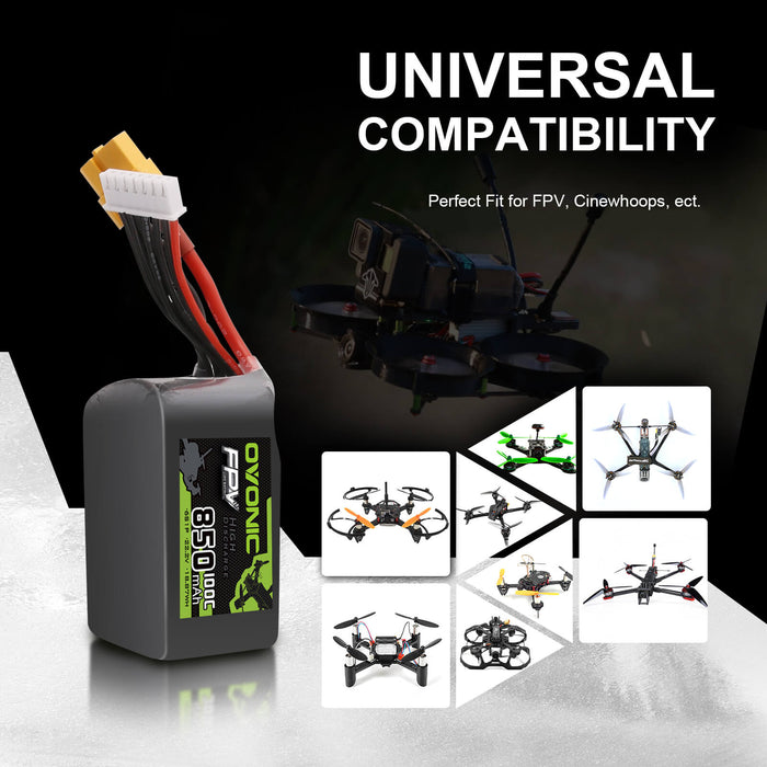 Ovonic 100C 22.2V 6S 850mAh XT60 LiPo Battery for Cinewhoops