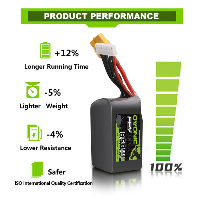 Ovonic 100C 22.2V 6S 850mAh XT60 LiPo Battery for Cinewhoops
