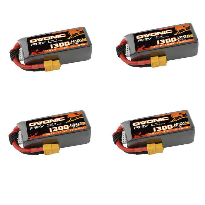 Ovonic 120C 14.8V 1300mAh 4S LiPo Battery Pack for FPV Racing - XT60 Plug
