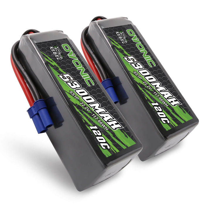 Ovonic Rebel 120C 6S 5300mAh 22.2V LiPo Battery with EC5 Plug for Arrma RC Car