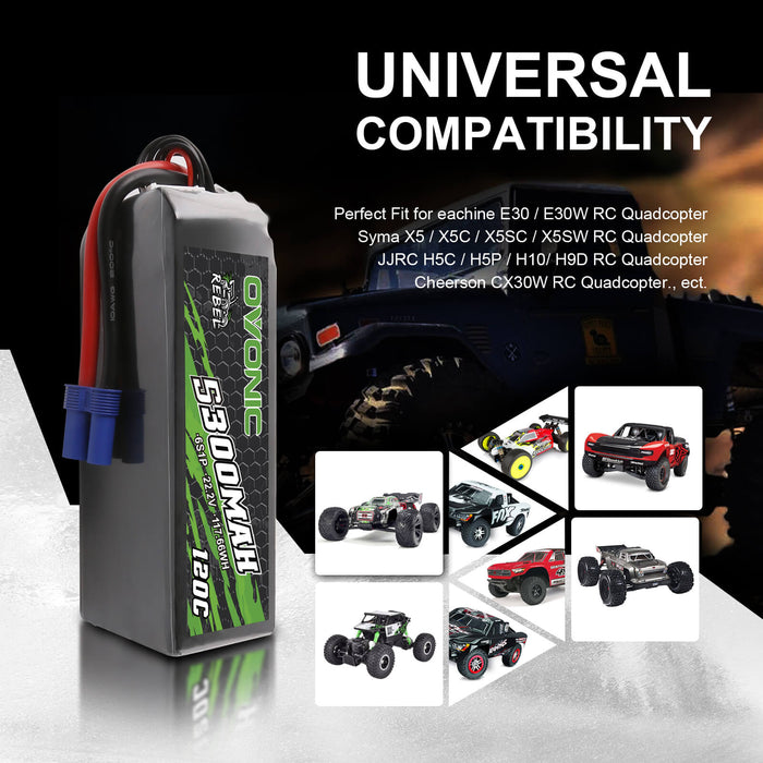 Ovonic Rebel 120C 6S 5300mAh 22.2V LiPo Battery with EC5 Plug for Arrma RC Car