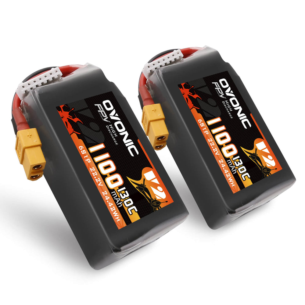 2x Ovonic 130C 22.2V 6S 1100mAh  LiPo Battery for FPV 5-Inch Freestyle & Racing - XT60 Plug - Ovonicshop
