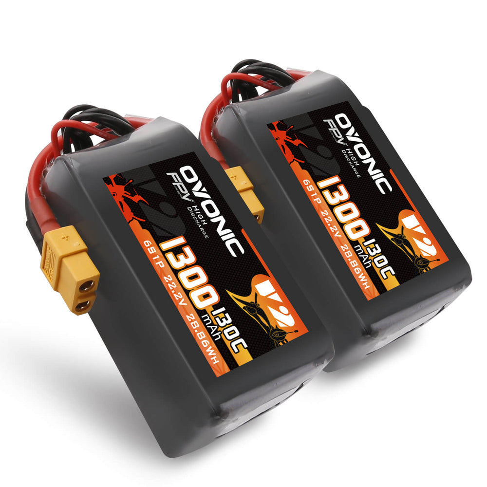 2x Ovonic 130C 22.2V 6S 1300mAh XT60 LiPo Battery for FPV Racing
