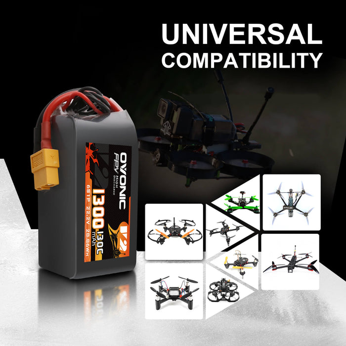Ovonic 130C 22.2V 6S 1300mAh XT60 LiPo Battery for FPV Racing