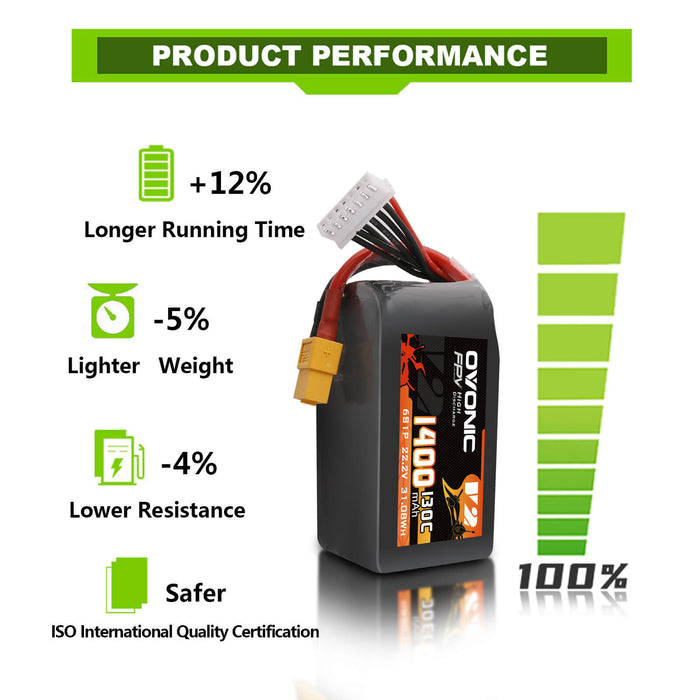 Ovonic 130C 22.2V 6S 1400mAh XT60 LiPo Battery for FPV Racing