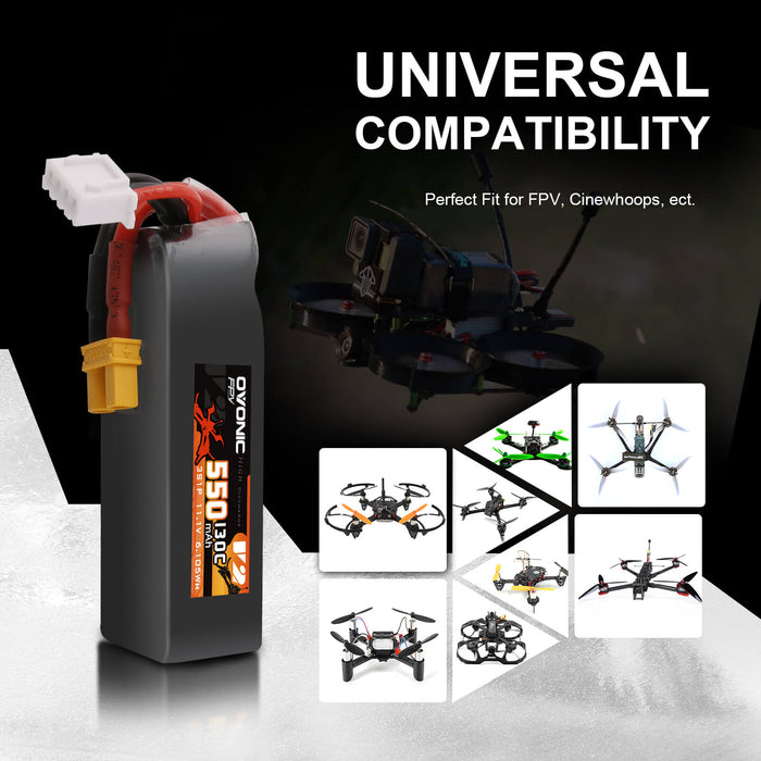 Ovonic 130C 11.1V 3S 550mAh LiPo Battery for FPV - XT30 Plug