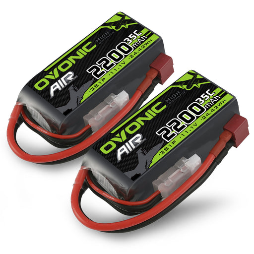 2x Ovonic 3S 2200mAh 35C 11.1V Short LiPo Battery Pack for Air Heli Drone - T Plug - Ovonicshop