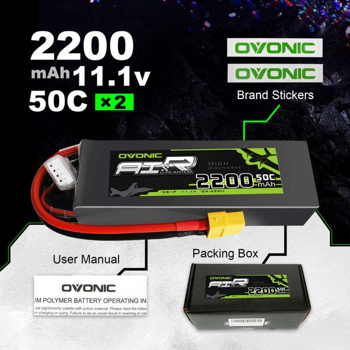 Ovonic 50C 11.1V 2200mAh 3S LiPo Battery Pack with T/ XT60 for Quad RC Airplane Heli Crawler