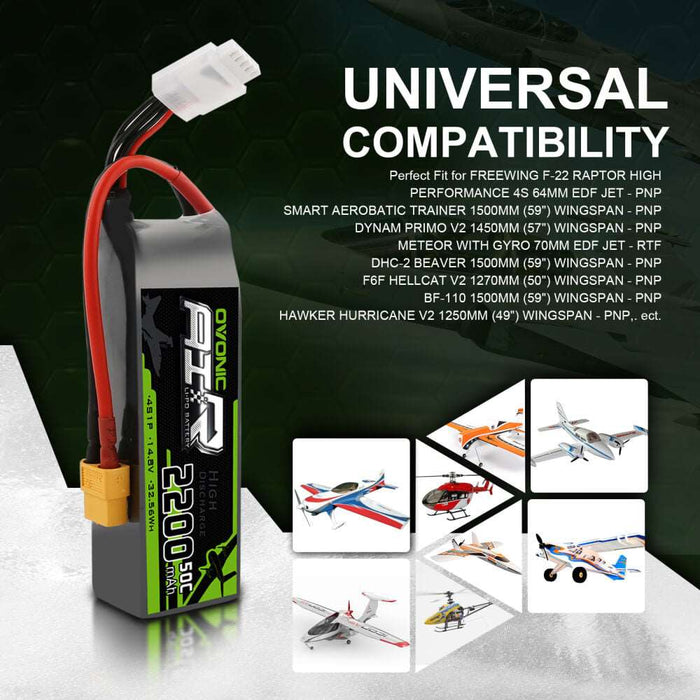 OVONIC 4S 2200mAh 14.8V 50C Lipo Battery with XT60 Plug for RC Boat Aircraft
