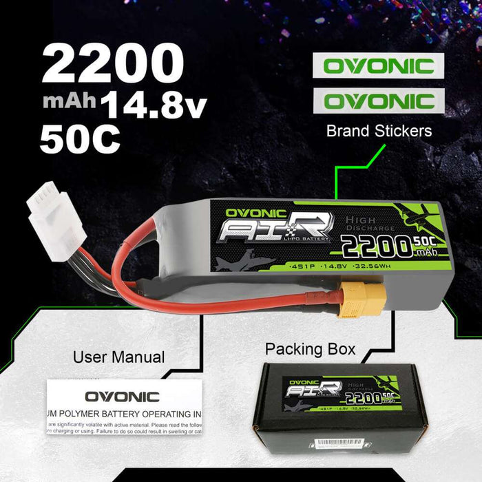OVONIC 4S 2200mAh 14.8V 50C Lipo Battery with XT60 Plug for RC Boat Aircraft