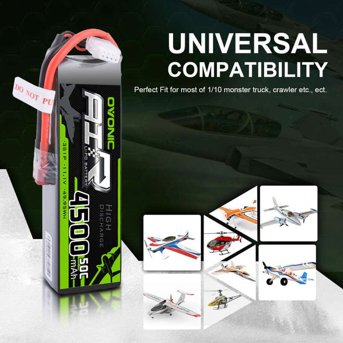 Ovonic 11.1V 50C 3S 4500mAh LiPo Battery Pack with T Plug for RC Heli Car