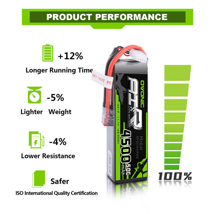 Ovonic 11.1V 50C 3S 4500mAh LiPo Battery Pack with T Plug for RC Heli Car - Ovonicshop